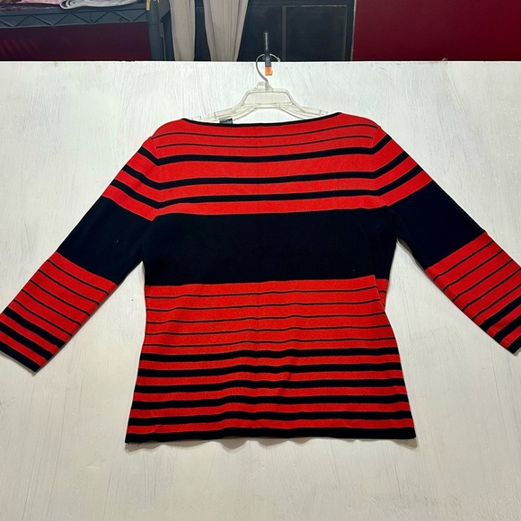 Sculpturesilk Red Black Striped Silk Blend Sweater Women’s Large 3/4 Sleeve - Picture 2 of 8